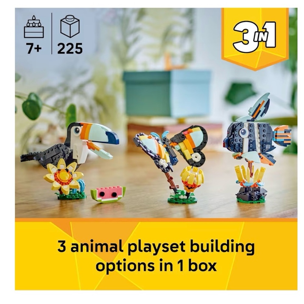 LEGOS NWT 3 in 1 Wild Animals Fish/Butterfly/Toucan Building Toy for Kids Jungle - Picture 2 of 5
